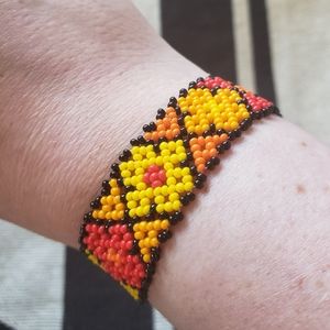 Orange & Yellow Huichol Mexican Chaquira Bracelet